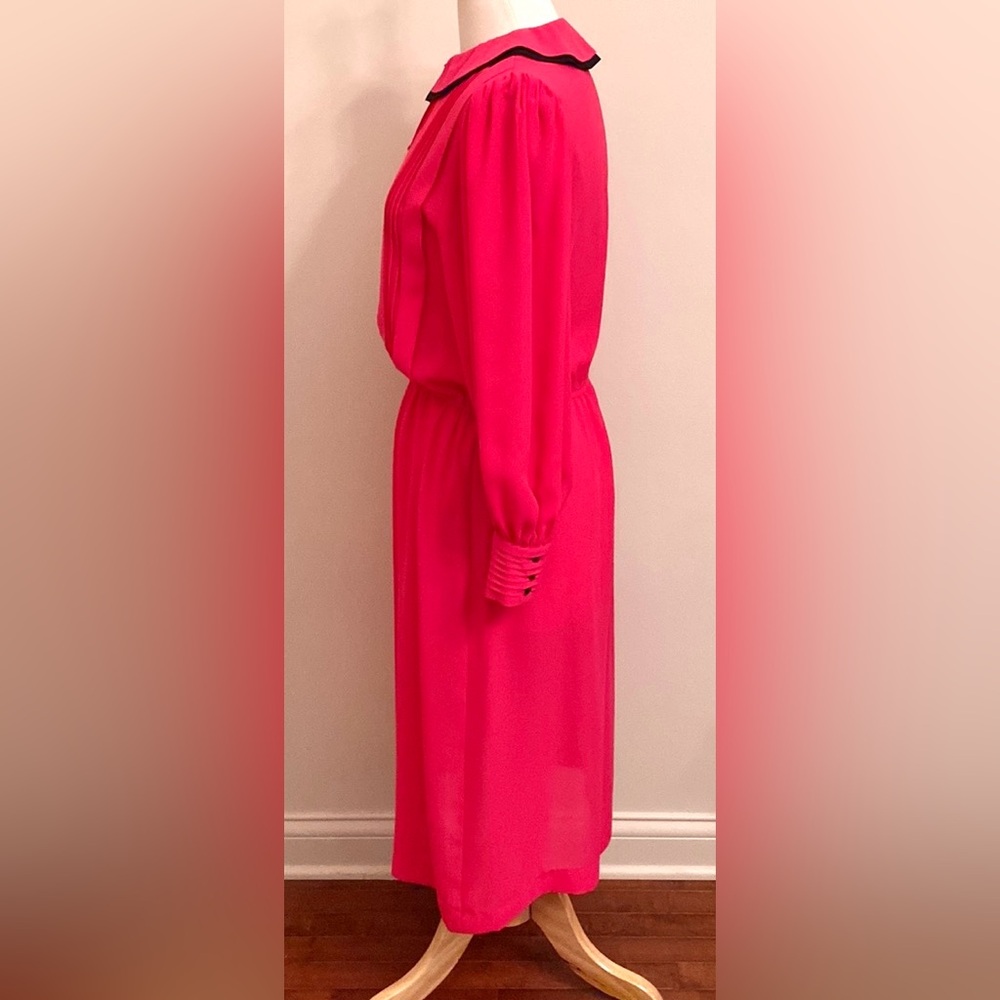 MS Chaus Pink Black Pleated Chiffon Size 10 Old Money Preppy Chic Romantic Dress - Picture 8 of 12